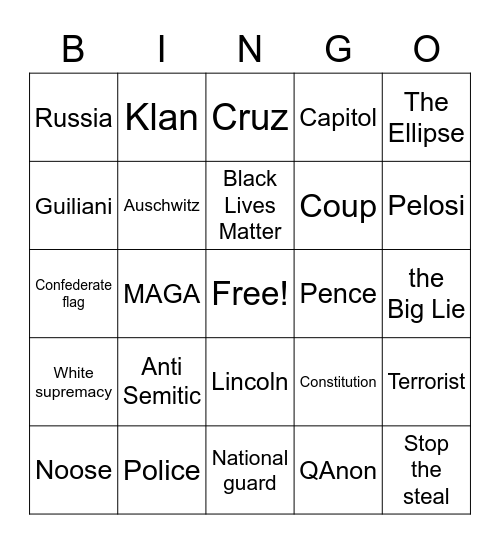 Impeachment 2021 Bingo! Bingo Card