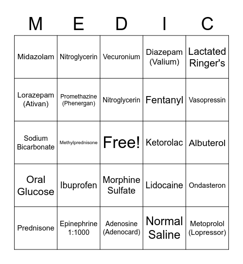 MEDIC Bingo Card