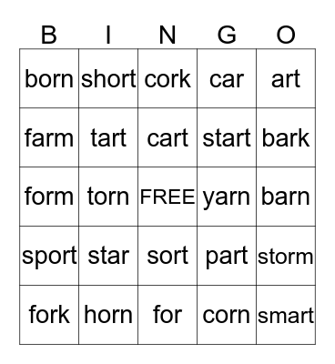 ar/or word bingo Card