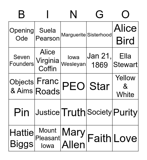 PEO  Bingo Card