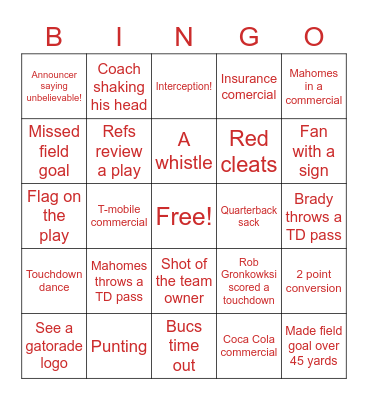 Super Bowl LV Bingo Card