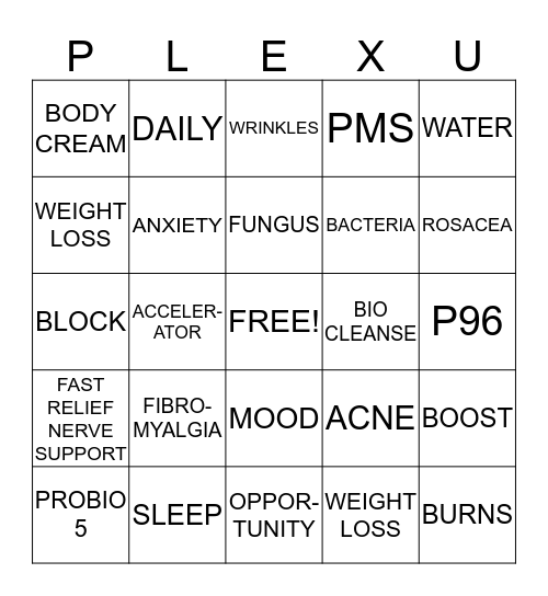 PLEXUS Bingo Card