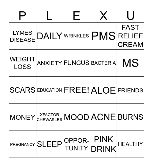 PLEXUS Bingo Card