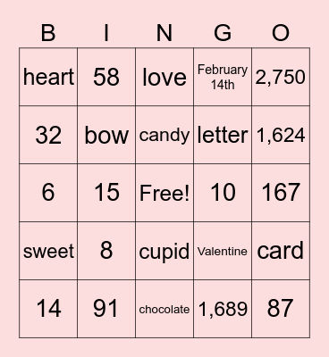 Valentine's Day Bingo Card