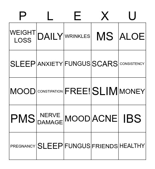 PLEXUS Bingo Card