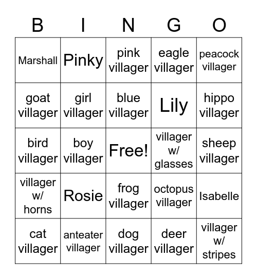 easy animal crossing bingo Card