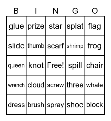 Blends & Digraphs Bingo Card