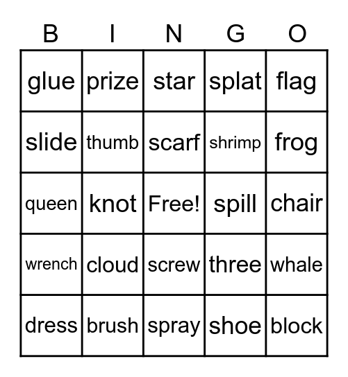 Blends & Digraphs Bingo Card