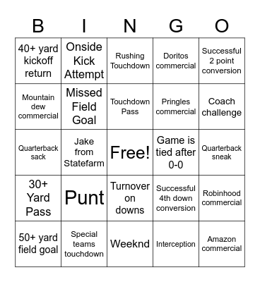 Super Bowl LV Bingo Card