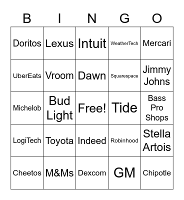 SuperBowl LV Bingo Card