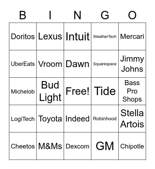 SuperBowl LV Bingo Card