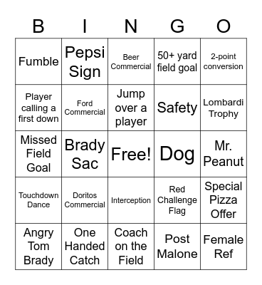 Super Bowl LV Bingo Card