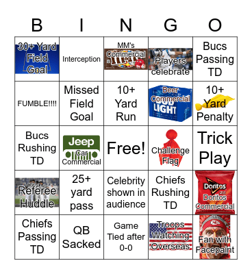 Super Bowl Bingo Card