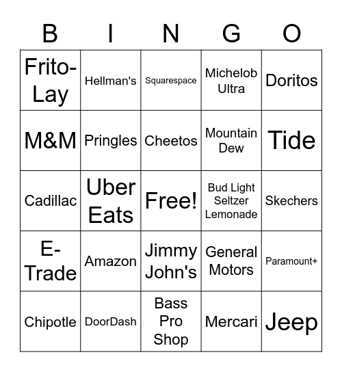 Super Bowl Bingo Card