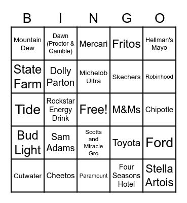 Super Bowl LV Bingo Card