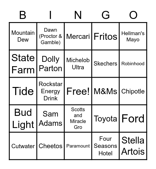 Super Bowl LV Bingo Card