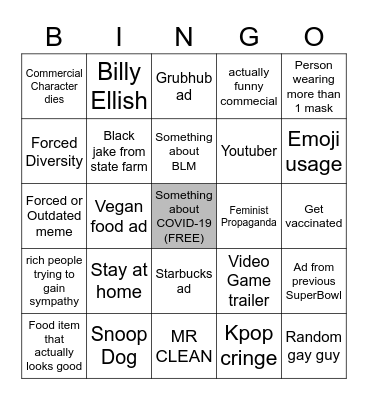 SuperBowl bingo Card