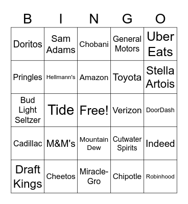 Super Bowl LV Bingo Card