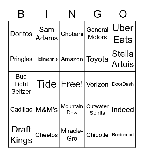 Super Bowl LV Bingo Card