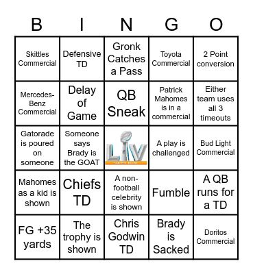 SUPER BOWL BINGO Card