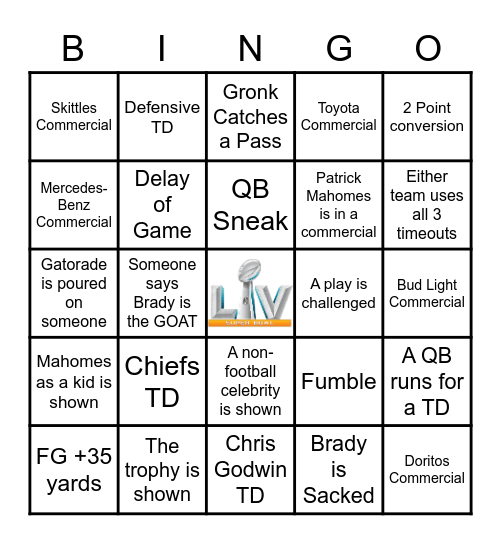 SUPER BOWL BINGO Card