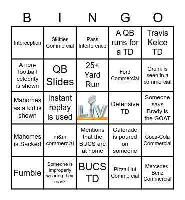 SUPER BOWL BINGO Card