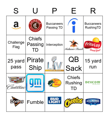 Super Bowl Bingo Card