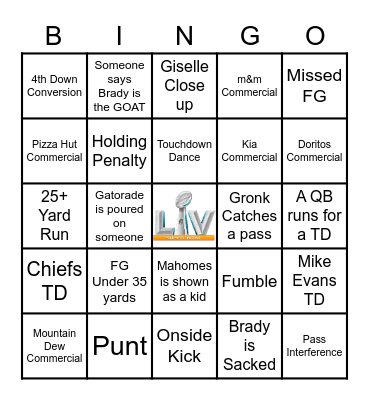 SUPER BOWL BINGO Card