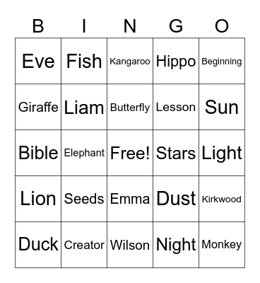 Lesson 1 Bingo Card