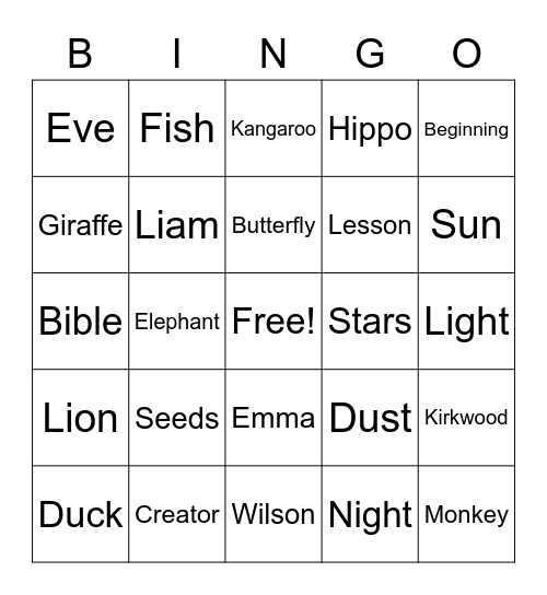 Lesson 1 Bingo Card