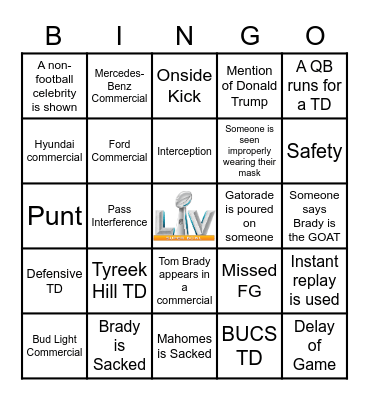 SUPER BOWL BINGO Card