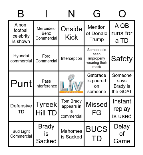 SUPER BOWL BINGO Card