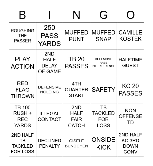 NFL Bingo Card Bingo Card