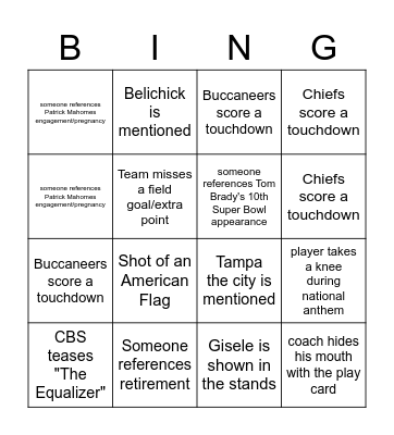 Super Bowl Bingo Card