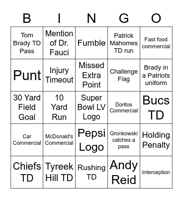 Super Bowl 50 Bingo Card