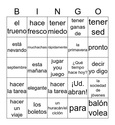 Bingo Lección Dieciseís:  Un Cambio de Planes Bingo Card