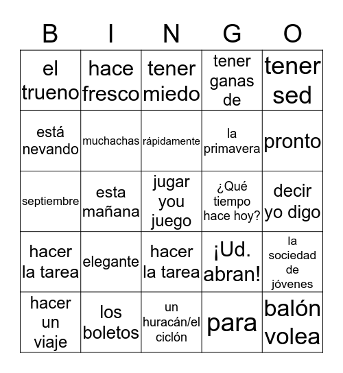 Bingo Lección Dieciseís:  Un Cambio de Planes Bingo Card