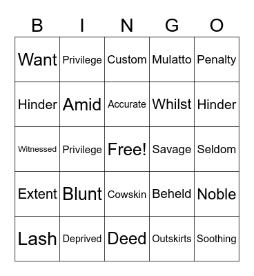 Academic Word Of The Day Bingo Card