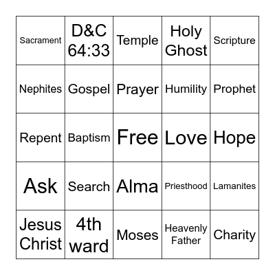 Youth of Zion Bingo Card