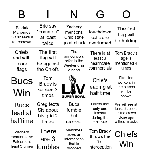 Superbowl Bingo Card