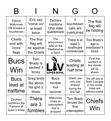 Superbowl Bingo Card