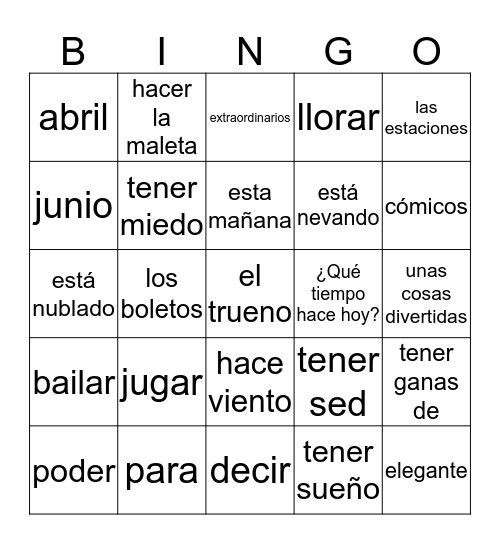 Bingo Lección Dieciseís:  Un Cambio de Planes Bingo Card