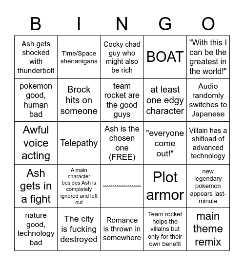 Pokemon movie bingo Card