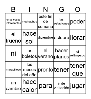 Bingo Lección Dieciseís:  Un Cambio de Planes Bingo Card