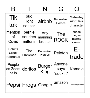 Super Bowl 55 Bingo Card