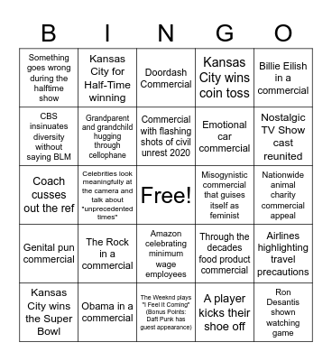 SUPERBOWL 2021 Bingo Card