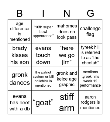 Super bowl 55 Bingo Card