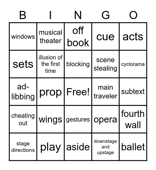 Musical Theater Bingo Card