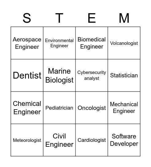 STEM Careers Bingo Card
