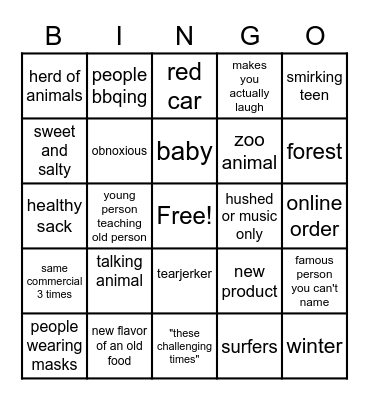 Superbowl bingo Card